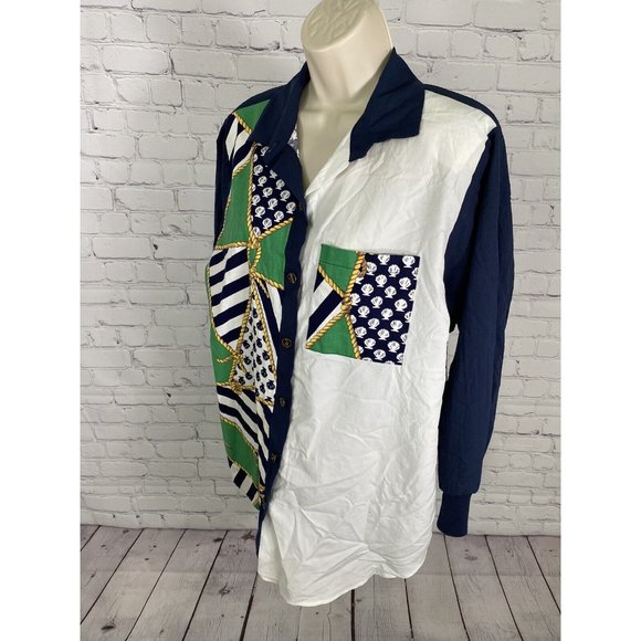 VTG Silver Threads Seashell Rope Striped Long Sleeve Button Up Shirt Women’s M - Picture 3 of 9